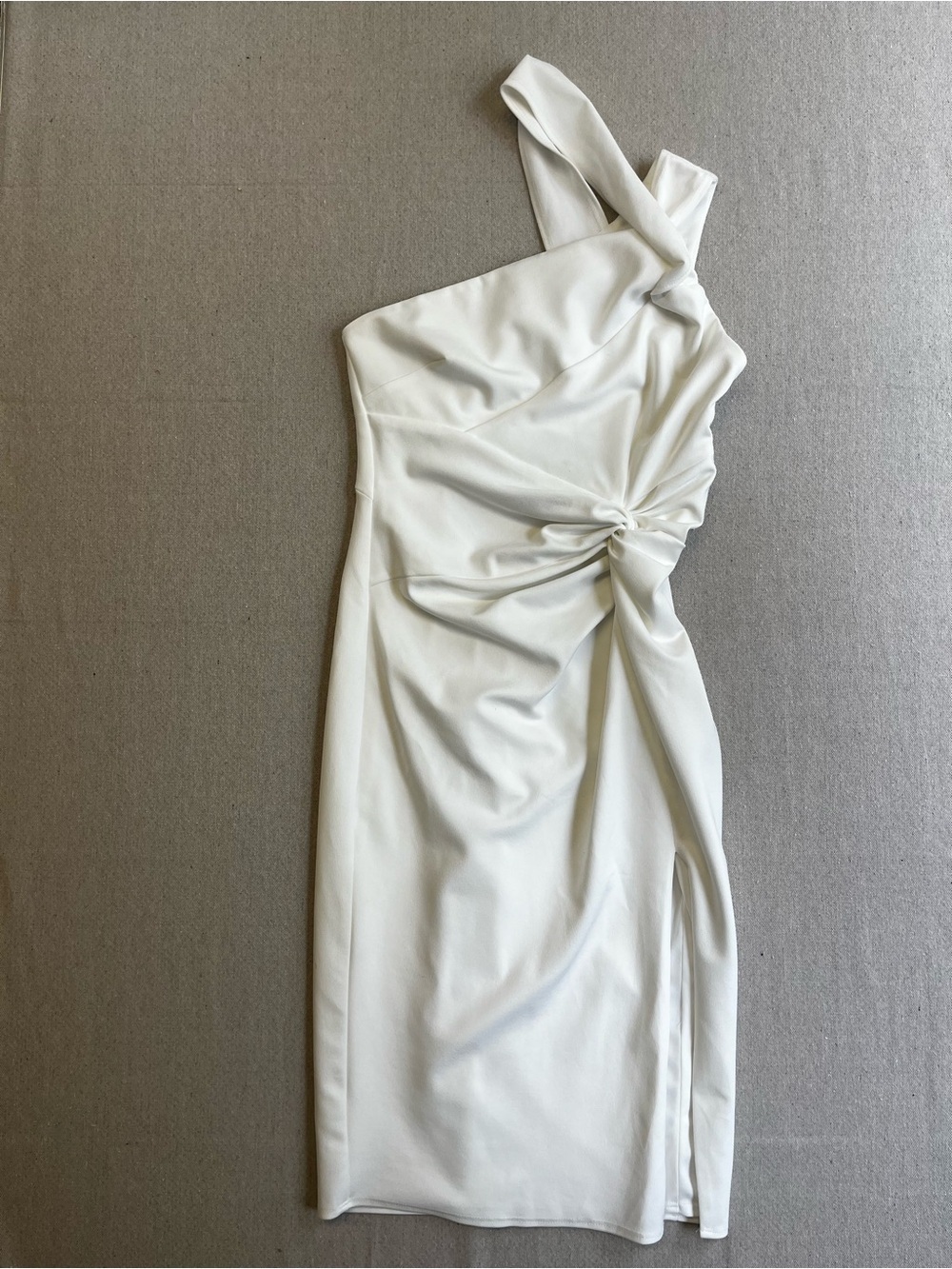 Katie May White One Shoulder Ruched Midi Dress Small Side Slit